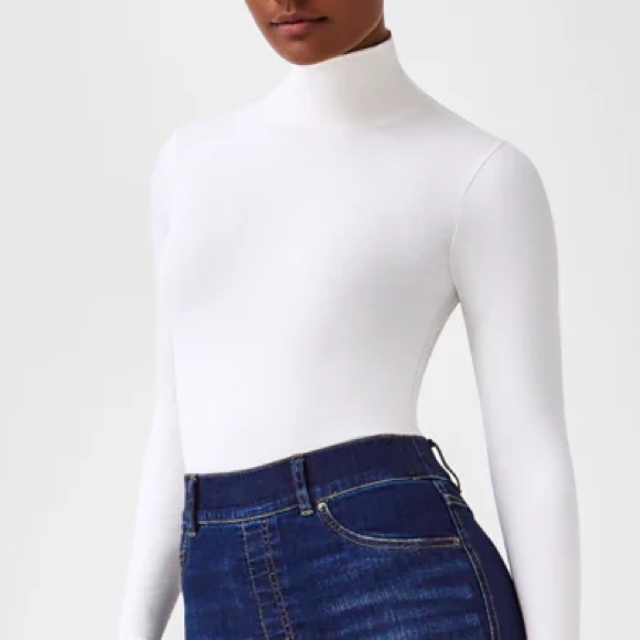 SPANX Suit Yourself Ribbed Long Sleeve Turtleneck Bodysuit | Cream - Picture 2 of 13